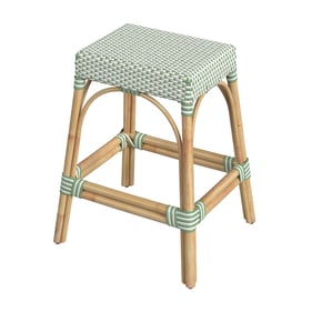 Butler Specialty Robias White Green Rattan 24.5 Inch Counter Stool