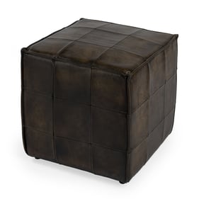 Butler Specialty Leon Dark Brown Leather Cube Ottoman