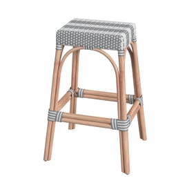 Butler Specialty Robias Gray White Stripe Rattan 30 Inch Bar Stool