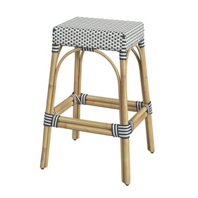 Butler Specialty Robias White Navy Rattan 30 Inch Bar Stool