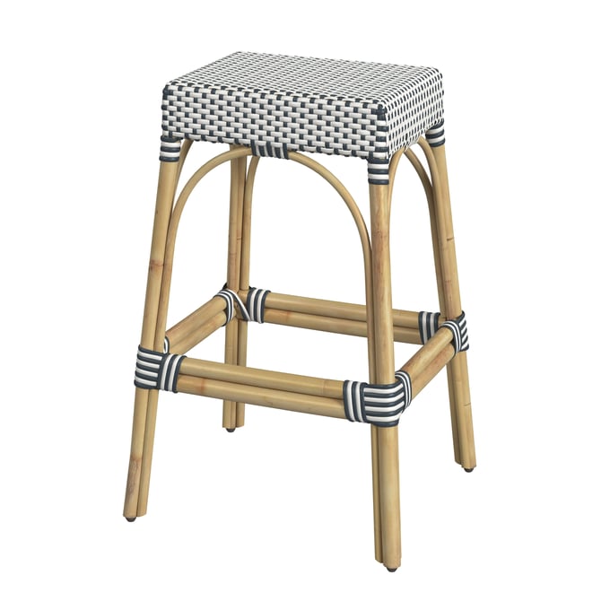 Butler Specialty Robias White Navy Rattan 30 Inch Bar Stool BSF-5604291