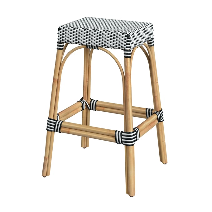 Butler Specialty Robias White Black Rattan 30 Inch Bar Stool BSF-5604295