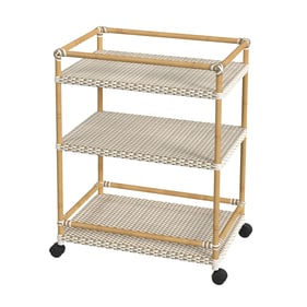 Butler Specialty Tobias Beige White Outdoor Rattan and Metal Bar Cart