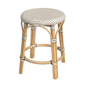 Butler Specialty Tobias White Tan Rattan Round 18 Inch Stool