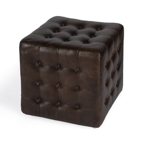 Butler Specialty Leon Dark Brown Button Tufted Leather Ottoman