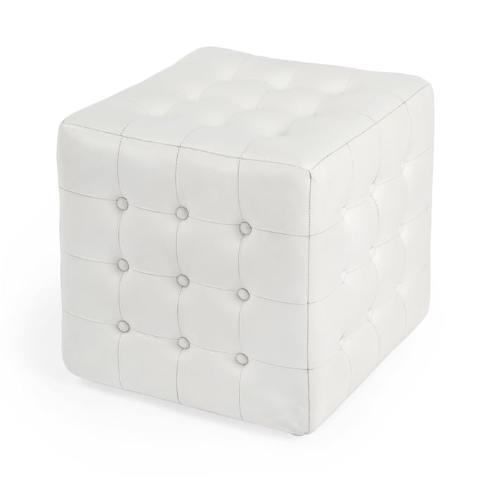 Butler Specialty Leon White Leather Cube Ottoman BSF-6165411