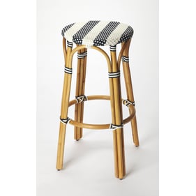 Butler Specialty Tobias White Navy Round Rattan 30 Inch Bar Stool