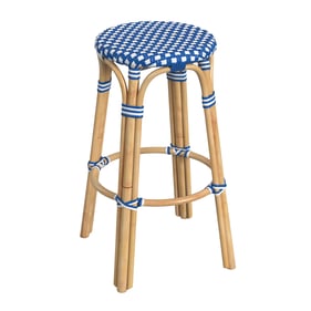 Butler Specialty Tobias Blue White Round Rattan 30 Inch Bar Stool