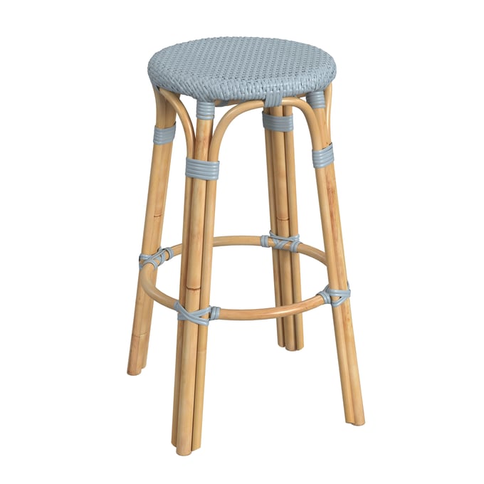 Butler Specialty Tobias Baby Blue Round Rattan 30 Inch Bar Stool BSF-9370341