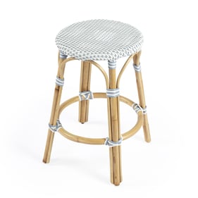 Butler Specialty Tobias White Sky Blue Rattan 24 Inch Counter Stool