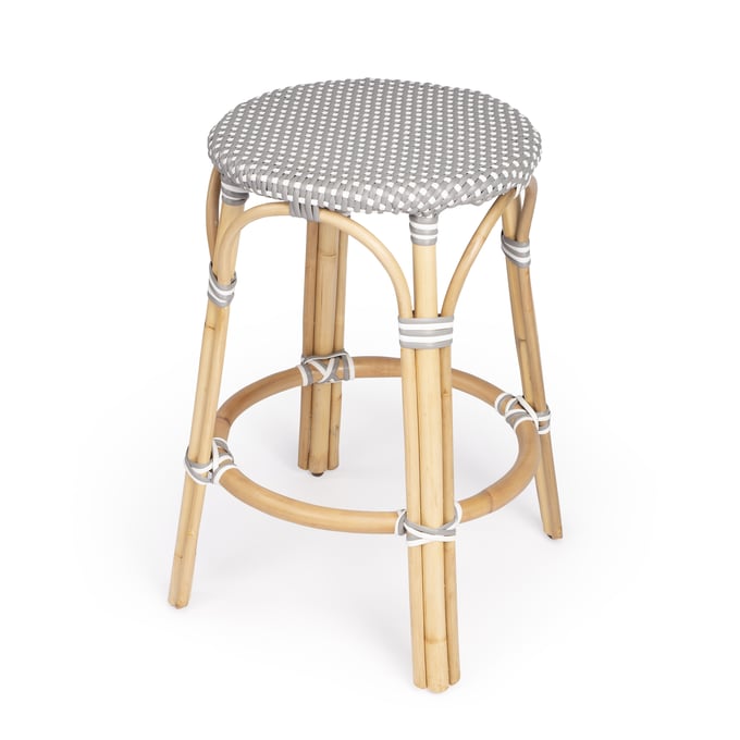 Butler Specialty Tobias Gray White Rattan 24 Inch Counter Stool BSF-9371266