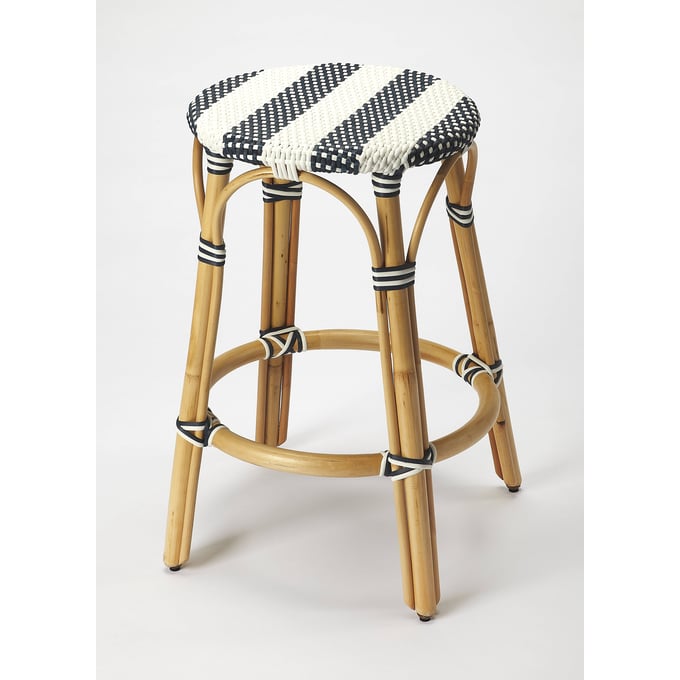 Butler Specialty Tobias White Navy Rattan 24 Inch Counter Stool BSF-9371291