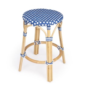 Butler Specialty Tobias White Blue Rattan 24 Inch Counter Stool