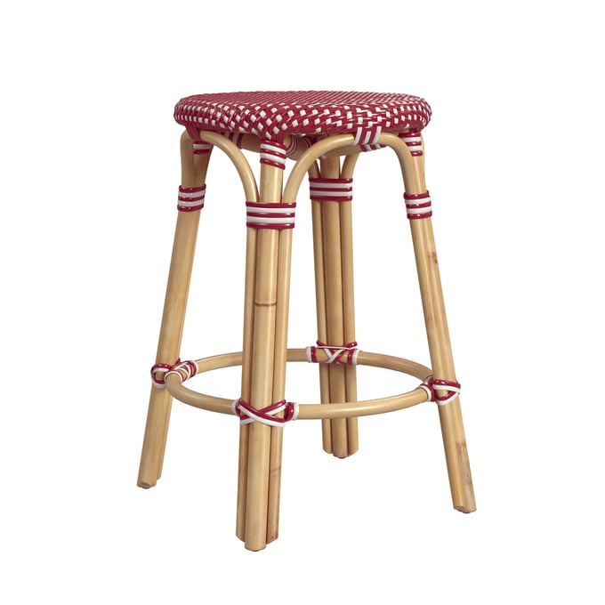 Butler Specialty Tobias Red White Rattan 24 Inch Counter Stool BSF-9371430