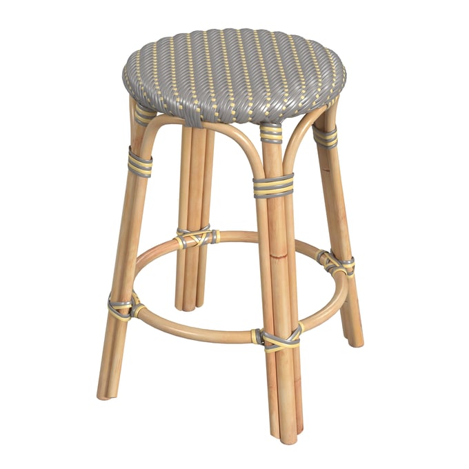 Butler Specialty Tobias Grey Yellow Rattan Round Counter Stool BSF-9371468