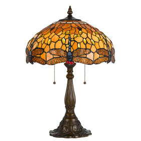 Cal Lighting Tiffany Antique Brass Yellow Table Lamp with Zinc Cast Base