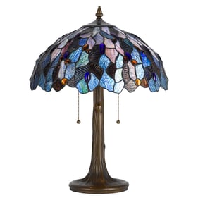 Cal Lighting Tiffany Antique Brass Blue Table Lamp with Zinc Cast Base