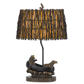 Cal Lighting Bear Antique Bronze 150W 3 Way Canoe Resin Table Lamp