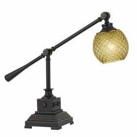 Cal Lighting Brandon Dark Bronze 60W Metal Desk Lamp with Glass Shade and 2...