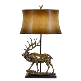 Cal Lighting Lodge Antique Bronze 150W 3 Way Deer Resin Table Lamp with Lea...