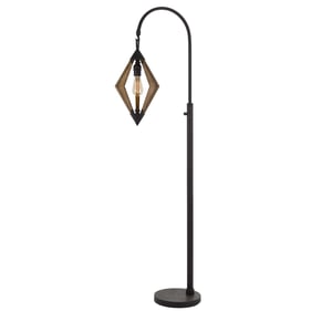 Cal Lighting Valence Black 60W Metal Pine Wood Down Bridge Floor Lamp