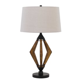 Cal Lighting Valence Black 150W 3 Way Metal Pine Wood Table Lamp