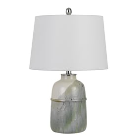 2 Cal Lighting Vittoria Pale Mint Green Ceramic Table Lamps with Hardback F...