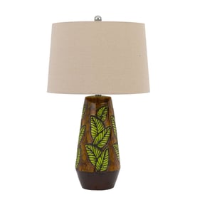 Cal Lighting Hanson Cocoa 150W 3 Way Ceramic Table Lamp with Hardback Taper...