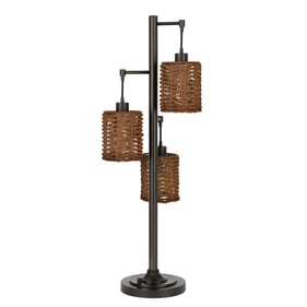 Cal Lighting Connell Dark Bronze Metal Table Lamp with Rattan Shades