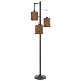 Cal Lighting Connell Dark Bronze Metal Floor Lamp with Rattan Shades