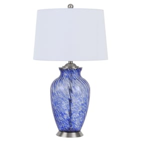 Cal Lighting Ashland Sky Blue 150W 3 Way Table Lamp with Hardback Taper Dru...