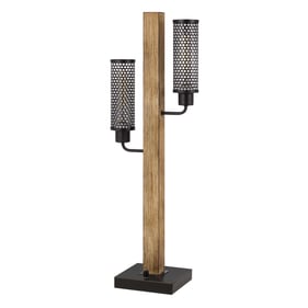 Cal Lighting Lenox Light Oak Lantern Style Table Lamp with Mesh Metal Shade...