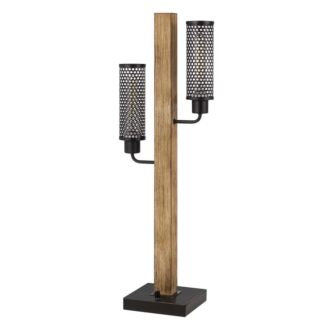 Cal Lighting Lenox Light Oak Lantern Style Table Lamp with Mesh Metal Shades CAL-BO-3008TB