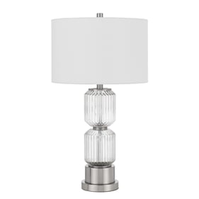 Cal Lighting Bresso Brushed Fluted Glass Table Lamp with Hardback Drum Shad...