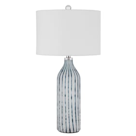 Cal Lighting Inveruno Aqua Grey Glass Table Lamp with Hardback Drum Shade