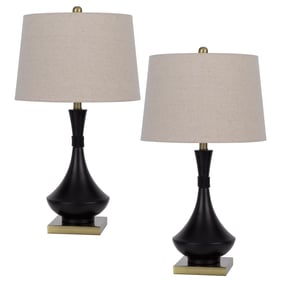 2 Cal Lighting Hilo Black Antique Brass 100W Metal Table Lamps