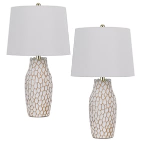 2 Cal Lighting Elmira White Clay 100W Ceramic Table Lamps