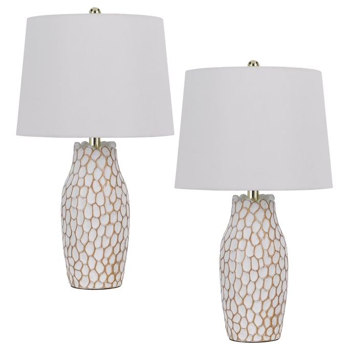 2 Cal Lighting Elmira White Clay 100W Ceramic Table Lamps CAL-BO-3084TB-2