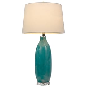 2 Cal Lighting Cullman Aqua 150W 3 Way Glass Table Lamps with Crystal Base