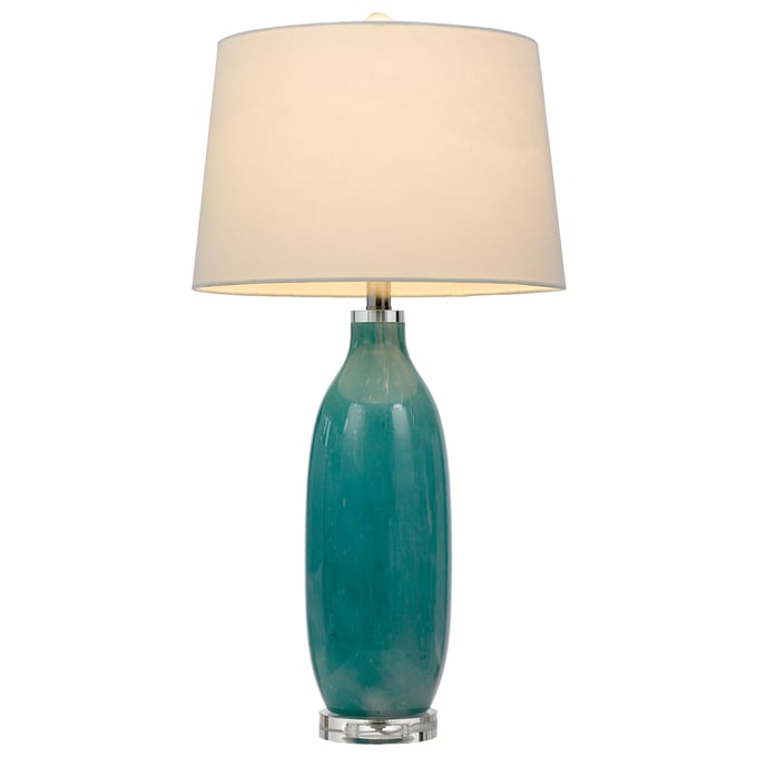 2 Cal Lighting Cullman Aqua 150W 3 Way Glass Table Lamps with Crystal Base CAL-BO-3085TB-2