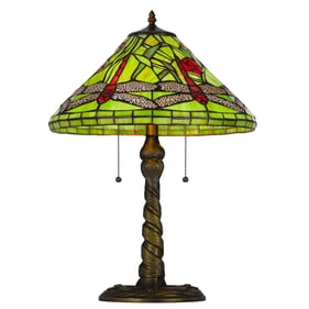 Cal Lighting 3109 Tiffany Antique Brass 60W Metal Resin Table Lamp with Pul...