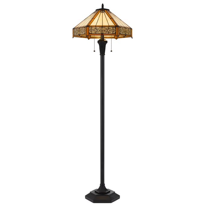 Cal Lighting 3111 Tiffany Dark Bronze 60W Metal Resin Table Lamp with Pull Chain Switches CAL-BO-3112FL