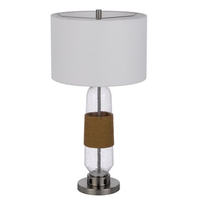 Cal Lighting Everett Glass Burlap 150W 3 Way Bubbled Glass Table Lamp