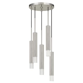 Cal Lighting Brushed Troy Integrated LED Dimmable Hexagon 5 Lights Pendant ...