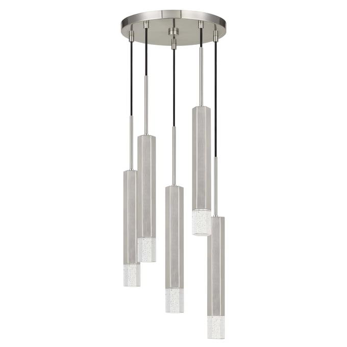 Cal Lighting Brushed Troy Integrated LED Dimmable Hexagon 5 Lights Pendant with Glass Diffuser CAL-FX-3723-5P-BS