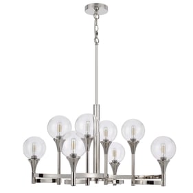 Cal Lighting Milbank Chrome 15W x 8 Chandelier with Clear Round Glass Shade...