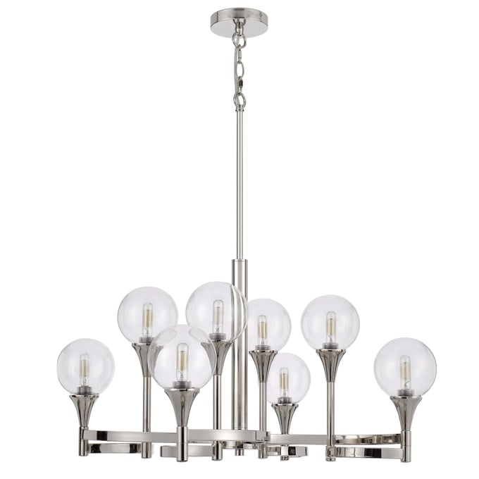 Cal Lighting Milbank Chrome 15W x 8 Chandelier with Clear Round Glass Shades CAL-FX-3759-8