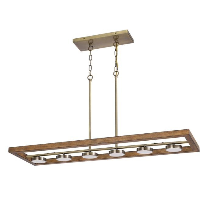 Cal Lighting Kelso Light Oak Dimmable Intergrated LED Rubber Wood Island Chandelier CAL-FX-3760-6