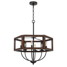 Cal Lighting Renton Oak 60W x 6 Hexagon Chandelier