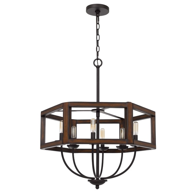 Cal Lighting Renton Oak 60W x 6 Hexagon Chandelier CAL-FX-3761-6